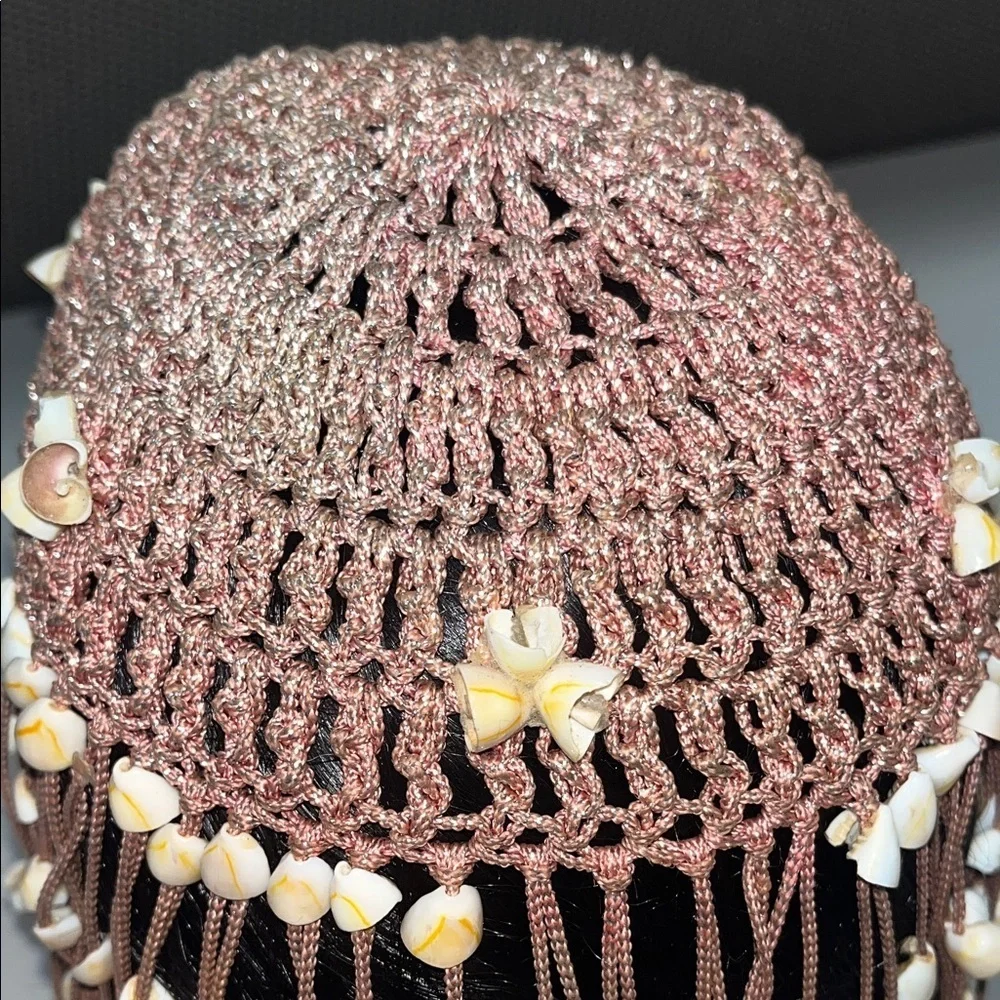 Source Unknown Shelled Boho Hair Accessory w/ metallic pink cording